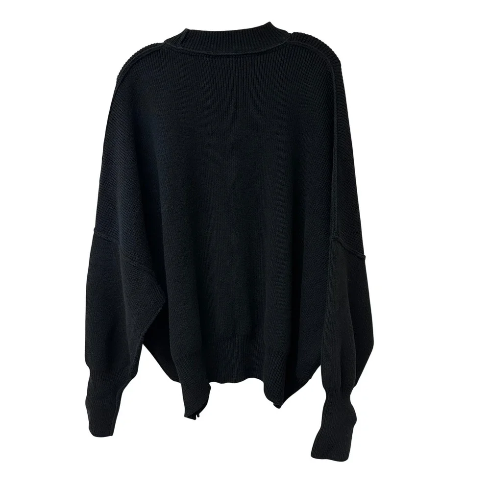Free People Easy Street Tunic Sweater Black Oversized Ribbed Knit OB991232 S